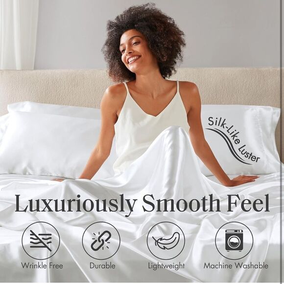 Madison Park White Queen Satin Sheet Set NWT - Picture 4 of 14